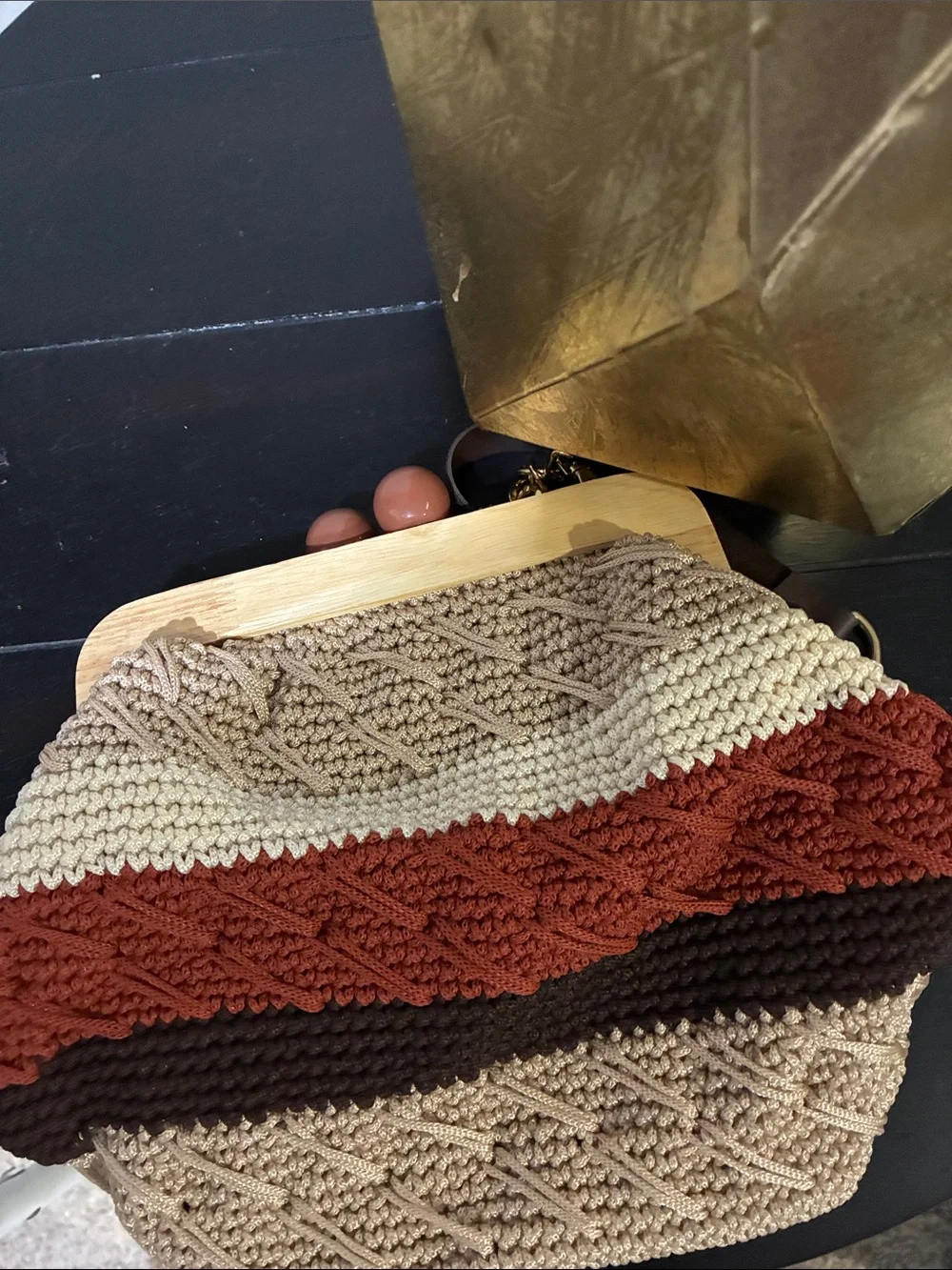 Woven Straw Shoulder Bag in Beige and Rust, hand made in turkey.